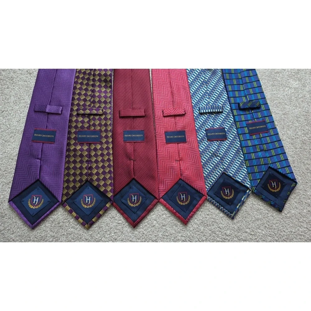 HENRY JACOBSON Tie Lot Of 6 Mens Multicolor Geometric Preppy Neckties‎